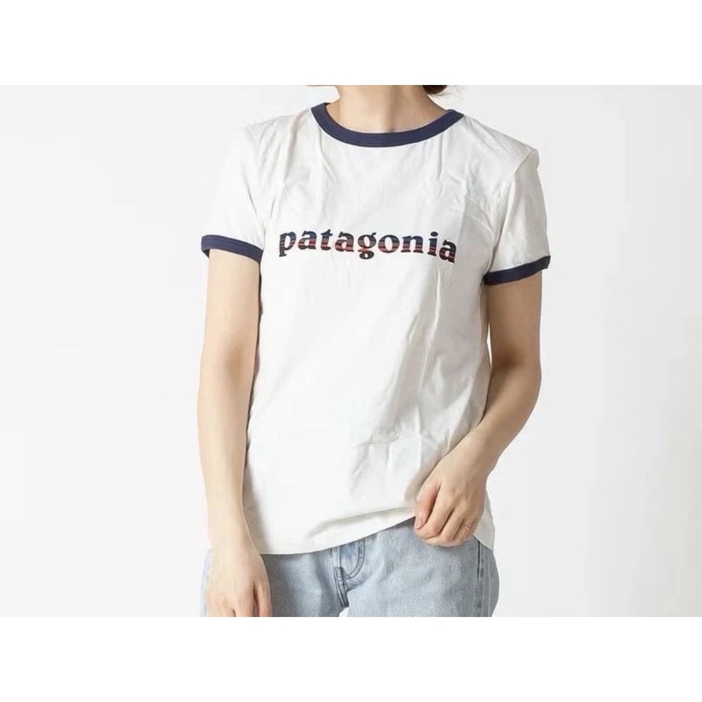 Patagonia T-shirt Women Size Medium Organic Ringer White Short Sleeves Crew Neck